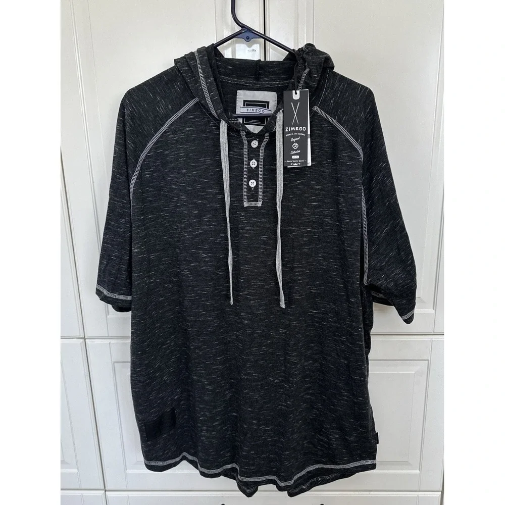 Zimego Men's Color Block Short Sleeve Raglan Henley Hoodie Round Bottom T-Shirts